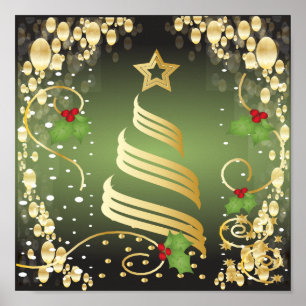 Vrolijk Kerstfeest Groen en Goud Poster