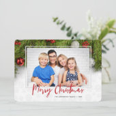 vrolijk kerstfeest | Groen en ornamenten 3 foto Feestdagenkaart (Staand voorkant)