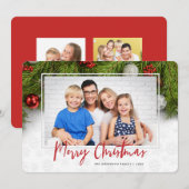 vrolijk kerstfeest | Groen en ornamenten 3 foto Feestdagenkaart (Voorkant / Achterkant)