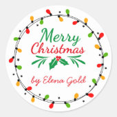 Vrolijk kerstfeest groen en rood ronde sticker (Voorkant)