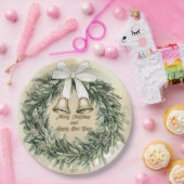 Vrolijk Kerstfeest Groen Goud Wit Krans Papieren Bordje (Feest)