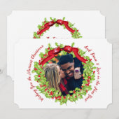 Vrolijk Kerstfeest Groen & Rode Holly Fotokrans Feestdagenkaart (Voorkant / Achterkant)