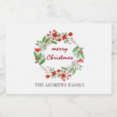 Vrolijk kerstfeest groen rode krans likeurfles etiket (Enkel label)