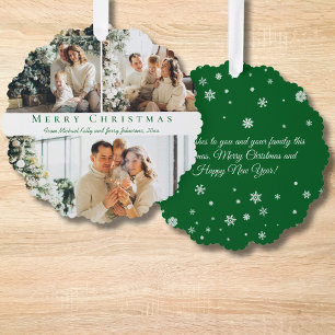Vrolijk Kerstfeest Groen Script 3 Foto's Collage C Ornament Kaart