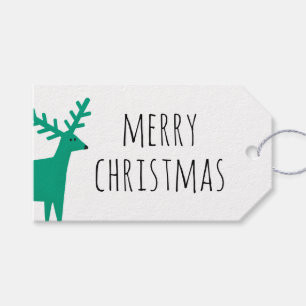 vrolijk kerstfeest. Groen winterbos rendieren Cadeaulabel