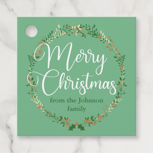 Vrolijk kerstfeest Groen Wreater Custom Gift Bedankjes Labels (Voorkant)