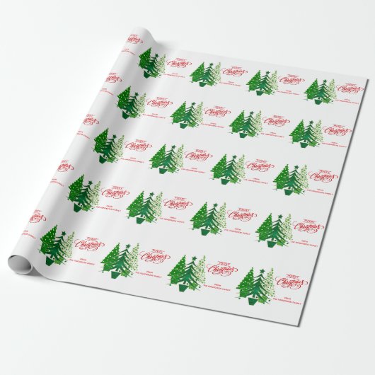 Vrolijk kerstfeest, groenboompapier cadeaupapier (Uitgerold)