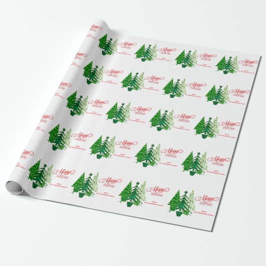 Vrolijk kerstfeest, groenboompapier cadeaupapier (Uitgerold)