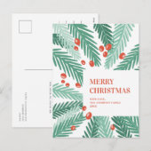 Vrolijk kerstfeest. Groene dennen. Rode bes. Moder Feestdagenkaart (Voorkant / Achterkant)