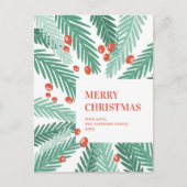 Vrolijk kerstfeest. Groene dennen. Rode bes. Moder Feestdagenkaart (Voorkant)