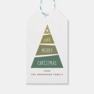 Vrolijk kerstfeest. Groene geometrische vakantiebo Cadeaulabel