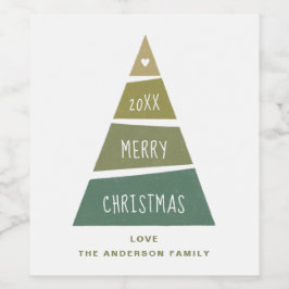 Vrolijk kerstfeest. Groene geometrische vakantiebo Wijn Etiket