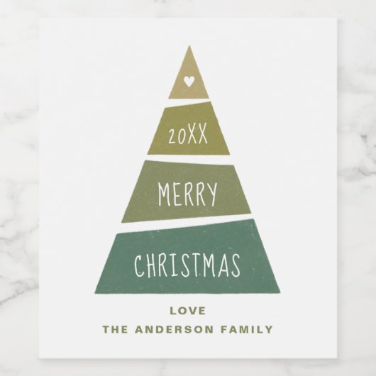 Vrolijk kerstfeest. Groene geometrische vakantiebo Wijn Etiket (Enkel label)