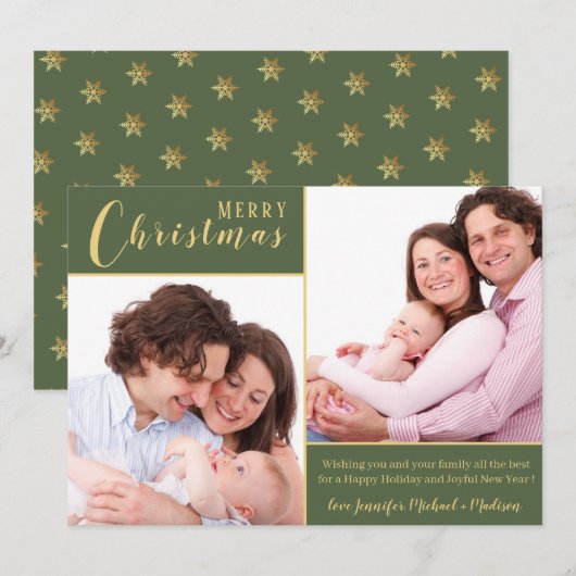 Vrolijk kerstfeest|Groene goud|2 Foto Feestdagenkaart (Voorkant / Achterkant)