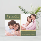 Vrolijk kerstfeest|Groene goud|2 Foto Feestdagenkaart (Staand voorkant)