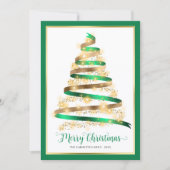 Vrolijk Kerstfeest Groene Gouden Boom Foto Feestdagenkaart (Voorkant)