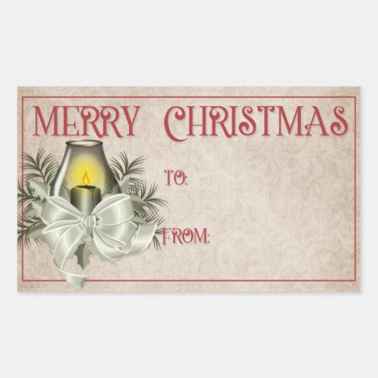 Vrolijk kerstfeest | Groene kaars Rechthoekige Sticker (Voorkant)
