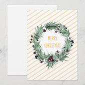Vrolijk Kerstfeest Groene Krans Gele Streep Feestdagenkaart (Voorkant / Achterkant)