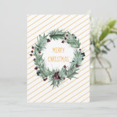 Vrolijk Kerstfeest Groene Krans Gele Streep Feestdagenkaart (Staand voorkant)