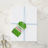 "Vrolijk kerstfeest!" + Groene lijnen/strepen patr Cadeaulabel (Met Touw)