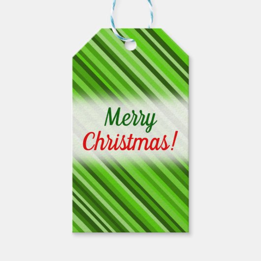 "Vrolijk kerstfeest!" + Groene lijnen/strepen patr Cadeaulabel (Voorkant)