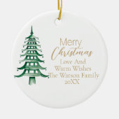 Vrolijk Kerstfeest Groene Pagode Kerstboom 1Foto Keramisch Ornament (Voorkant)