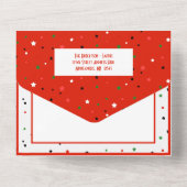 Vrolijk Kerstfeest Groene Rode Gestreepte Sterren  All In One Uitnodiging (Achterkant)