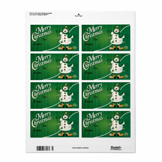 Vrolijk Kerstfeest Groene Sneeuwman Gift Label (Full Sheet)