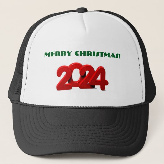 Vrolijk Kerstfeest Groene Tekst 2024 Rode Tekst St Trucker Pet (Voorkant)
