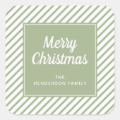 Vrolijk kerstfeest Groene Witte Stripes Vierkante Sticker (Voorkant)