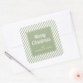 Vrolijk kerstfeest Groene Witte Stripes Vierkante Sticker (Envelop)