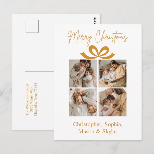 Vrolijk Kerstfeest Groet Foto Collage Goud Briefkaart (Voorkant / Achterkant)