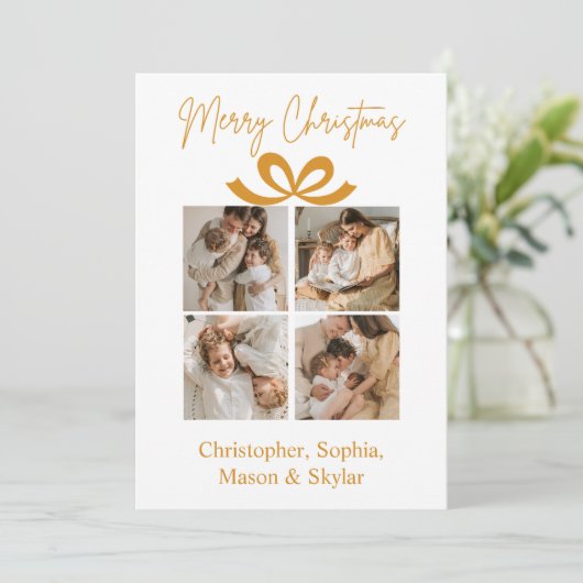 Vrolijk Kerstfeest Groet Foto Collage Goud Feestdagenkaart (Staand voorkant)