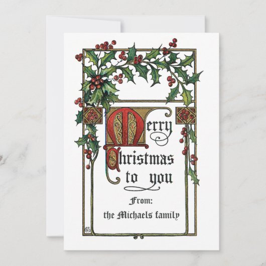 Vrolijk Kerstfeest Groet  Holly Border Feestdagenkaart (Voorkant)