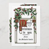 Vrolijk Kerstfeest Groet  Holly Border Feestdagenkaart (Voorkant / Achterkant)