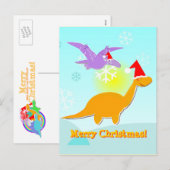 Vrolijk Kerstfeest Groeten Dinosaurussen Briefkaar Feestdagenkaart (Voorkant / Achterkant)
