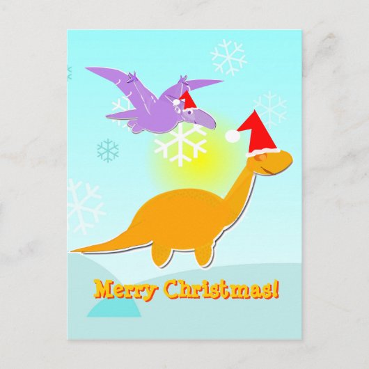Vrolijk Kerstfeest Groeten Dinosaurussen Briefkaar Feestdagenkaart (Voorkant)