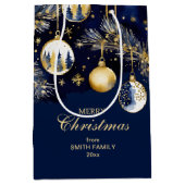 Vrolijk Kerstfeest groeten goud marine blauwe ball Medium Cadeauzakje (Voorkant)