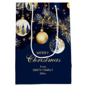 Vrolijk Kerstfeest groeten goud marine blauwe ball Medium Cadeauzakje (Achterkant)