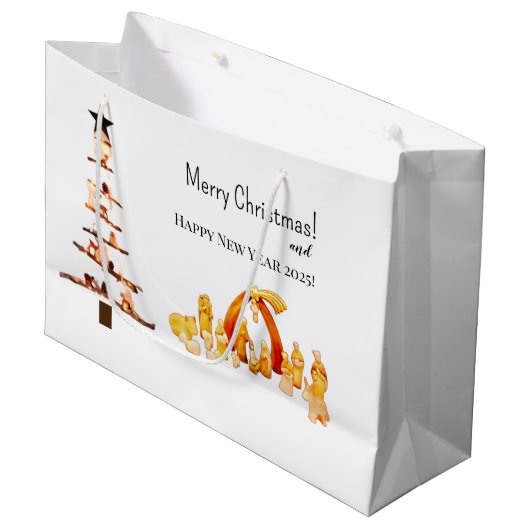 Vrolijk kerstfeest! groot cadeauzakje (Voorkant Gekanteld)