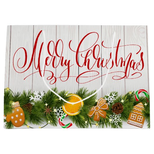 Vrolijk kerstfeest groot cadeauzakje (Voorkant)