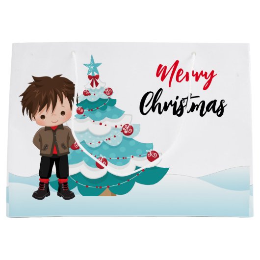 Vrolijk kerstfeest groot cadeauzakje (Voorkant)