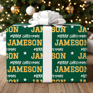Vrolijk Kerstfeest Grootschalige Custom Green Gold Cadeaupapier