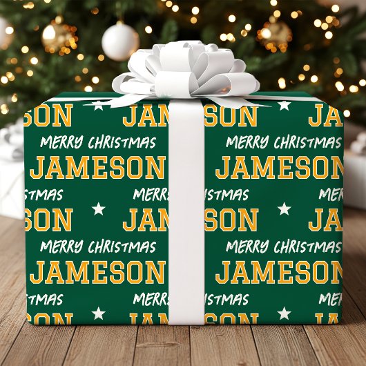 Vrolijk Kerstfeest Grootschalige Custom Green Gold Cadeaupapier