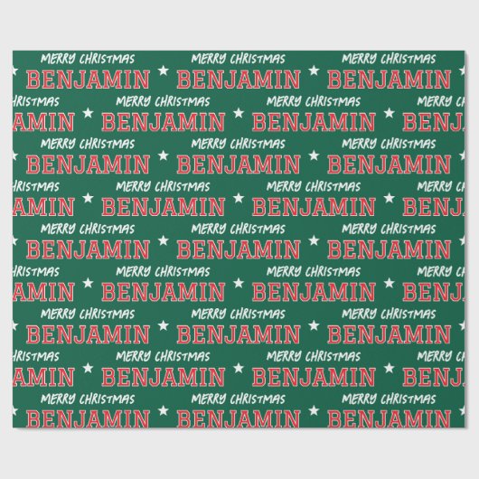 Vrolijk Kerstfeest Grootschalige Custom Name Groen Cadeaupapier (Vlak)