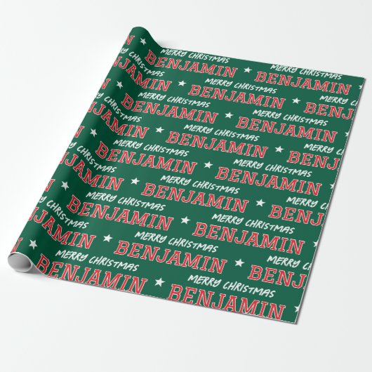 Vrolijk Kerstfeest Grootschalige Custom Name Groen Cadeaupapier (Uitgerold)