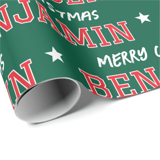 Vrolijk Kerstfeest Grootschalige Custom Name Groen Cadeaupapier (Rol Hoek)