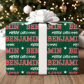Vrolijk Kerstfeest Grootschalige Custom Name Groen Cadeaupapier