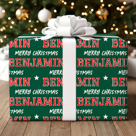 Vrolijk Kerstfeest Grootschalige Custom Name Groen Cadeaupapier
