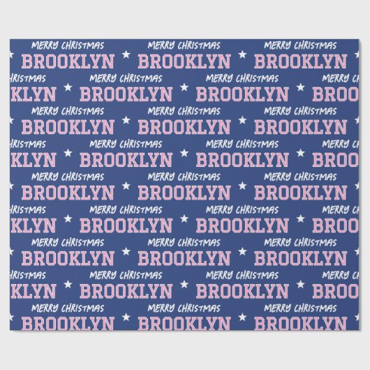 Vrolijk Kerstfeest Grootschalige Custom Name Navy  Cadeaupapier (Vlak)